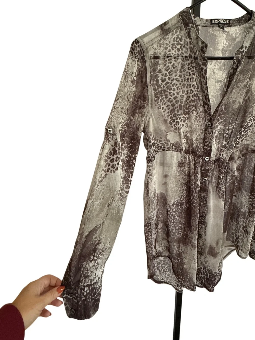 Y2K Express Sheer Animal Print Button Front Top Size S Whimsigoth Grunge